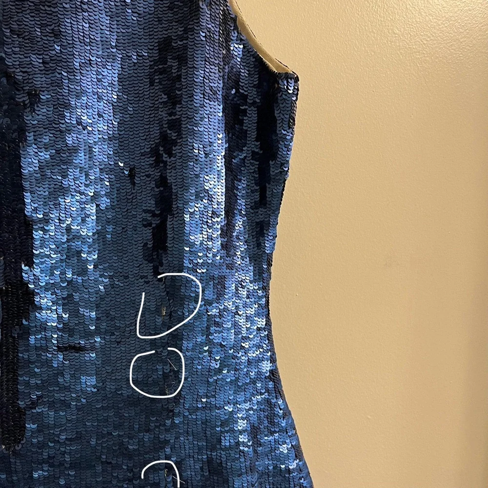 Needle & Thread Blue Floral Sequin Sleeveless Mini Dress Size US 2 - Picture 9 of 10